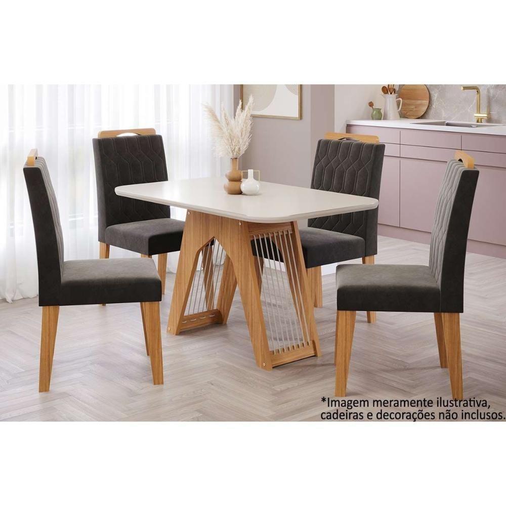 Mesa para Cozinha Carol + Tampo Madeirado Vidro 130x80cm Nature/Off White - Cimol - 3