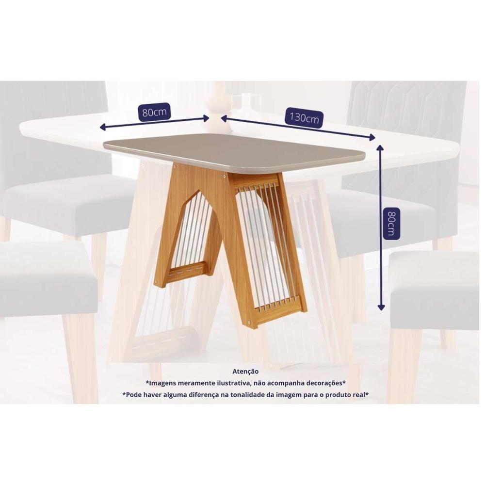 Mesa para Cozinha Carol + Tampo Madeirado Vidro 130x80cm Nature/Off White - Cimol - 5