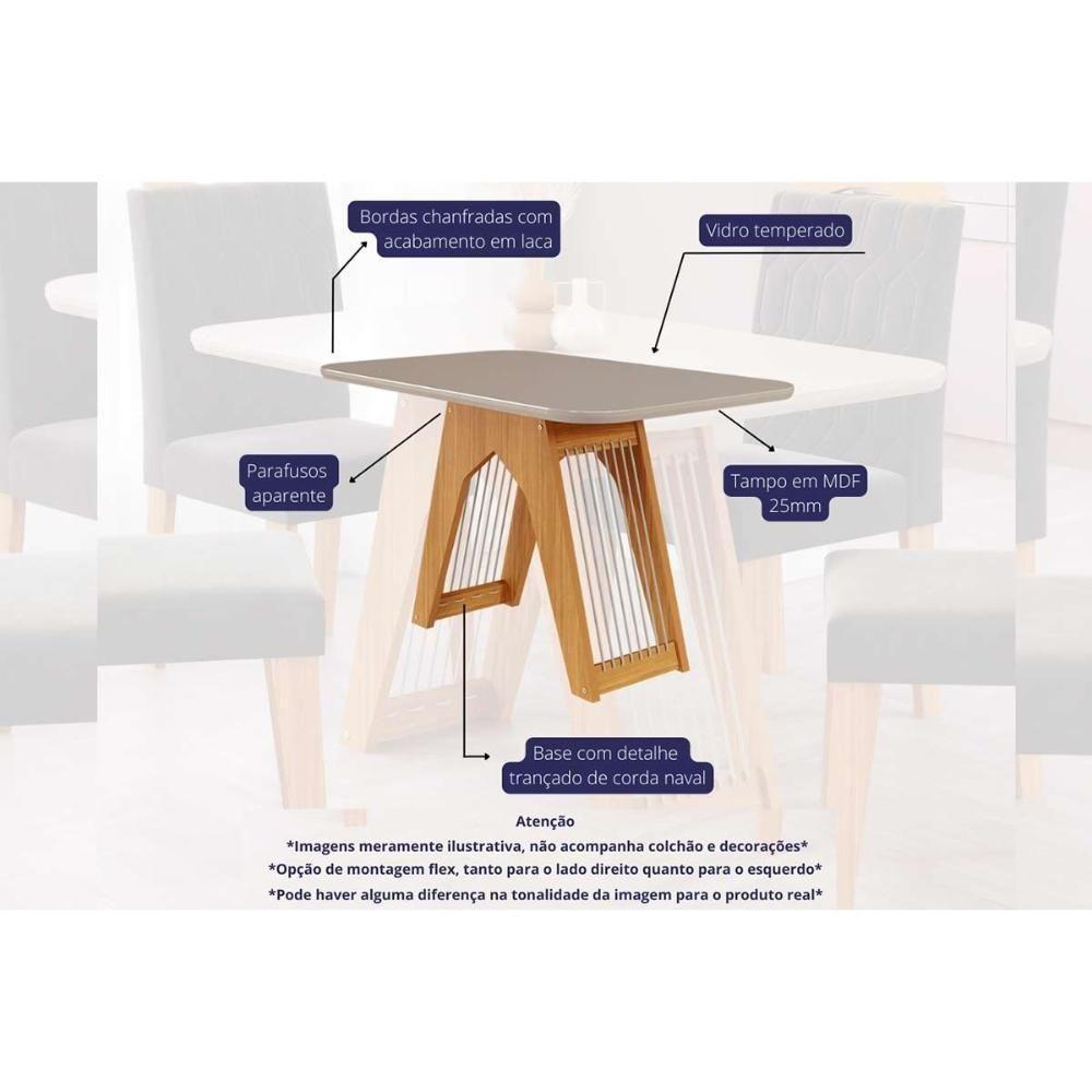 Mesa para Cozinha Carol + Tampo Madeirado Vidro 130x80cm Nature/Off White - Cimol - 7