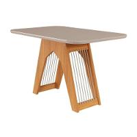 Mesa para Cozinha Carol + Tampo Madeirado Vidro 130x80cm Nature/Off White - Cimol - 1