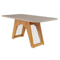 Mesa para Cozinha Carol + Tampo Madeirado Vidro 180x90cm Nature/Off White - Cimol - 1