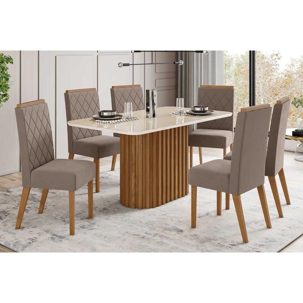 Mesa para Cozinha Solana SC68 + Tampo Madeirado Vidro Curvo 160x90cm Nature/Off White - Henn - 2