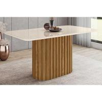 Mesa para Cozinha Solana SC68 + Tampo Madeirado Vidro Curvo 160x90cm Nature/Off White - Henn - 1