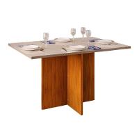 Mesa para Cozinha Hera + Tampo Madeirado Vidro Reto 120x90cm Freijó/Off White - DJ Móveis - 1