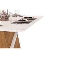 Mesa para Cozinha Zafira + Tampo Madeirado Vidro Curvo 200x100cm Off White - DJ Móveis - 2