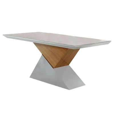 Mesa para Cozinha Dubai + Tampo Madeirado Vidro Reto 180x90cm Imbuia/Off White - Rufato