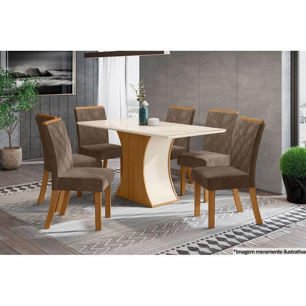 Mesa para Cozinha Luiza SC14 + Tampo Madeirado Vidro Reto 160x90cm Nature/Off White - Henn - 3