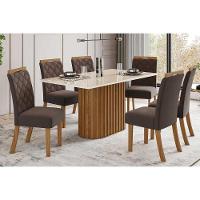 Mesa de Sala Jantar Solana SC67 + Tampo Madeirado Vidro Reto 160x90cm Nature/Off White - Henn - 2