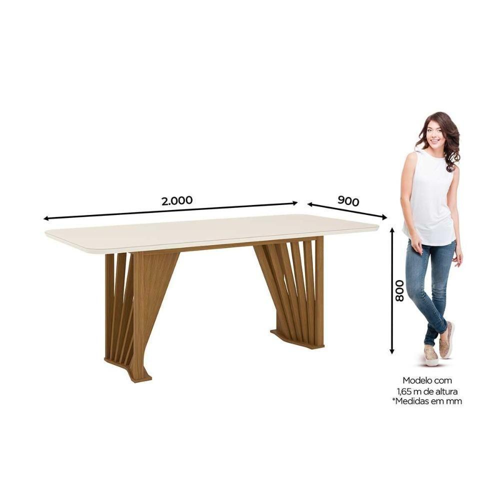 Mesa de Sala Jantar Adriana SC46 + Tampo Madeirado Vidro Curvo 200x80cm Nature/Off White - Henn - 4