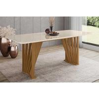 Mesa de Sala Jantar Adriana SC46 + Tampo Madeirado Vidro Curvo 200x80cm Nature/Off White - Henn - 1