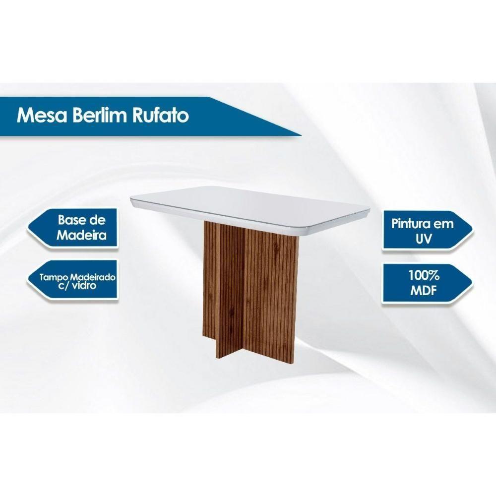 Mesa de Sala Jantar Berlim + Tampo Madeirado Vidro Reto 90x90cm Off White/Imbuia Ripado-Vidro Off White - Rufato - 3