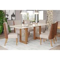 Mesa de Sala Jantar Yara SC77 + Tampo Madeirado Vidro Curvo 200x90cm Nature/Off White - Henn - 2