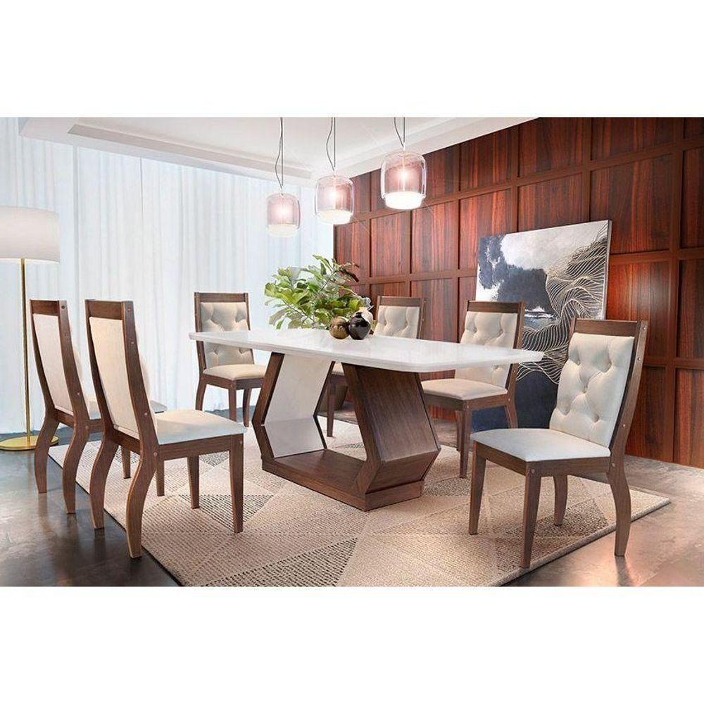 Mesa de Sala Jantar Alvorada + Tampo Madeirado Curvo 180x90cm Imbuia/Off White - Rufato - 2