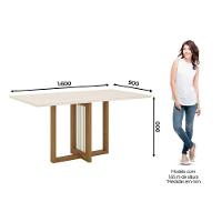 Mesa de Sala Jantar Natalí SC70 + Tampo Madeirado Vidro Reto 160x90cm Nature/Off White - Henn