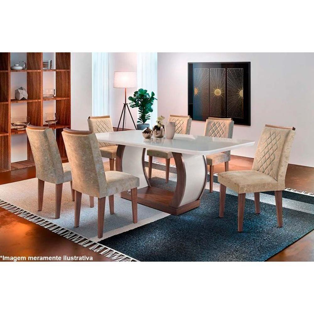 Mesa de Sala Jantar Jade + Tampo Madeirado Curvo 180x90cm Imbuia/Off White - Rufato - 2