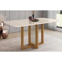 Mesa de Sala Jantar Natalí SC71 + Tampo Madeirado Vidro Curvo 160x90cm Nature/Off White - Henn - 1