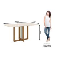 Mesa de Sala Jantar Natalí SC71 + Tampo Madeirado Vidro Curvo 160x90cm Nature/Off White - Henn - 3