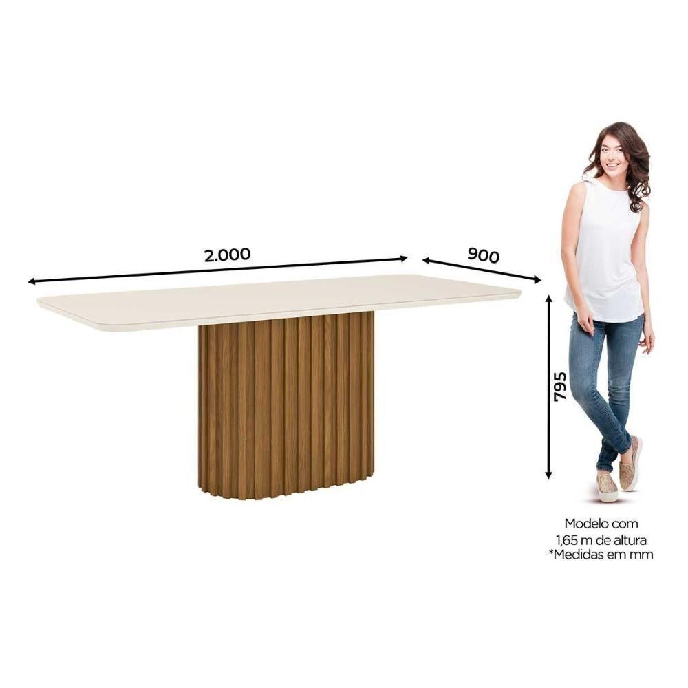 Mesa de Sala Jantar Solana SC66 + Tampo Madeirado Vidro Curvo 200x90cm Nature/Off White - Henn - 2