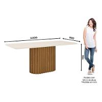 Mesa de Sala Jantar Solana SC66 + Tampo Madeirado Vidro Curvo 200x90cm Nature/Off White - Henn