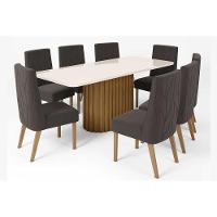 Mesa de Sala Jantar Solana SC66 + Tampo Madeirado Vidro Curvo 200x90cm Nature/Off White - Henn - 5