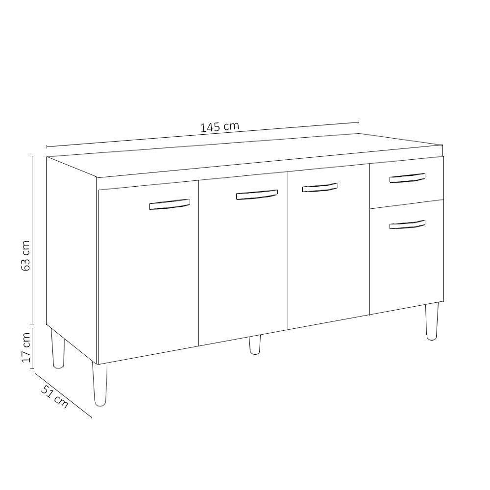 Balcão Gabinete Para Pia Sem Tampo 150cm 4 Portas E 1 Gaveta Gabriela Cinza - Ajl Móveis - 5