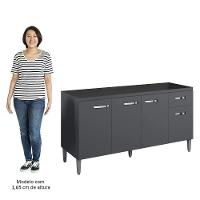 Balcão Gabinete Para Pia Sem Tampo 150cm 4 Portas E 1 Gaveta Gabriela Cinza - Ajl Móveis - 3