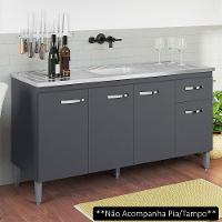 Balcão Gabinete Para Pia Sem Tampo 150cm 4 Portas E 1 Gaveta Gabriela Cinza - Ajl Móveis