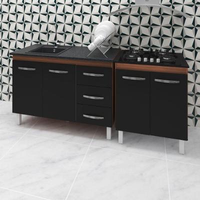 Armário Cozinha Gabinete Pia De 120 Cm Bianca Com Balcão Cooktop 4 Bocas Savana Frente Preta Jade