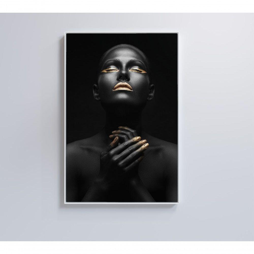 Quadro Mulher Negra Dourado Contraste 40x60 Cm Tecido Canvas - 4