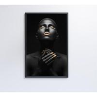 Quadro Mulher Negra Dourado Contraste 40x60 Cm Tecido Canvas