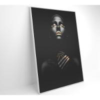 Quadro Mulher Negra Dourado Contraste 40x60 Cm Tecido Canvas - 14