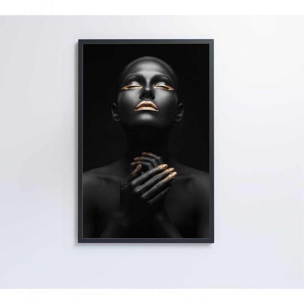 Quadro Mulher Negra Dourado Contraste 80x120 Cm Tecido Canvas - 2