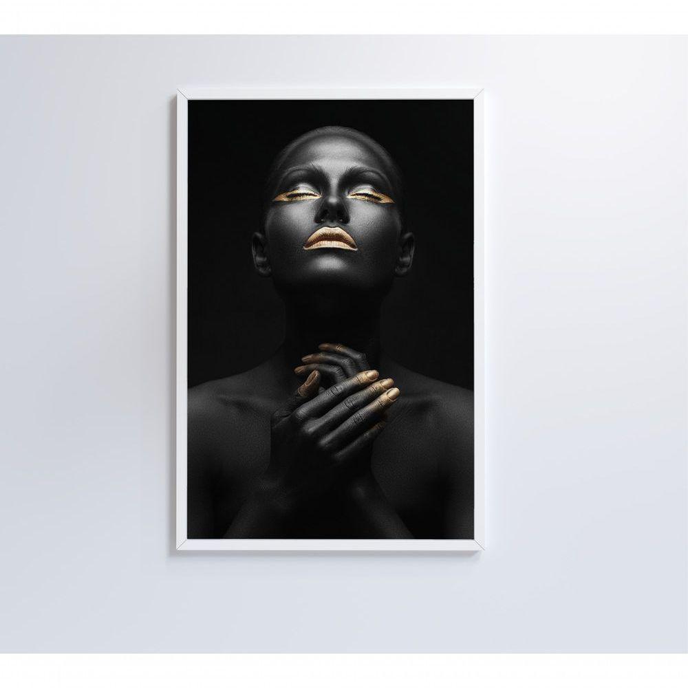 Quadro Mulher Negra Dourado Contraste 80x120 Cm Tecido Canvas - 3