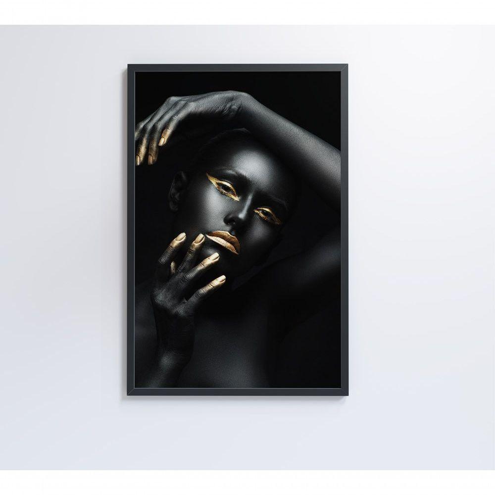Quadro Mulher Negra Dourado 40x60 Cm Tecido Canvas - 2
