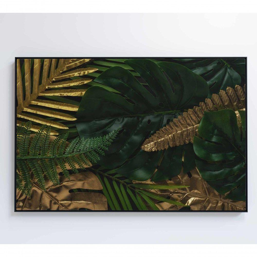 Quadro Folhas Verdes E Douradas 120x80 Cm Tecido Canvas - 1