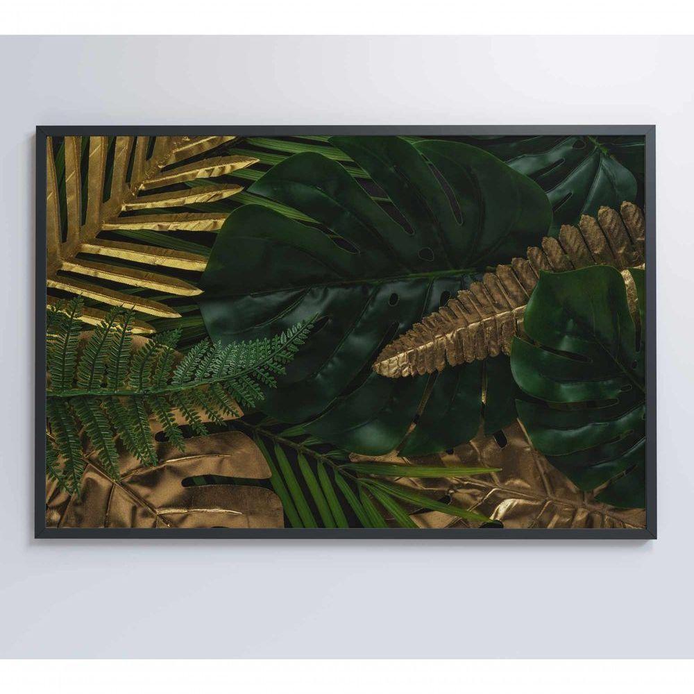 Quadro Folhas Verdes E Douradas 120x80 Cm Tecido Canvas - 2