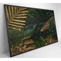 Quadro Folhas Verdes E Douradas 120x80 Cm Tecido Canvas