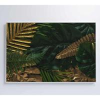 Quadro Folhas Verdes E Douradas 120x80 Cm Tecido Canvas - 5