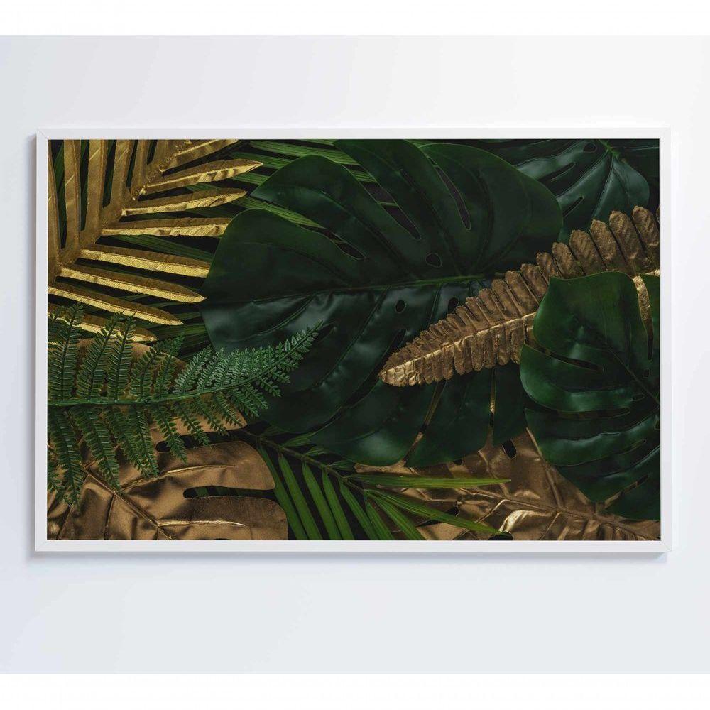 Quadro Folhas Verdes E Douradas 120x80 Cm Vidro Impresso - 6