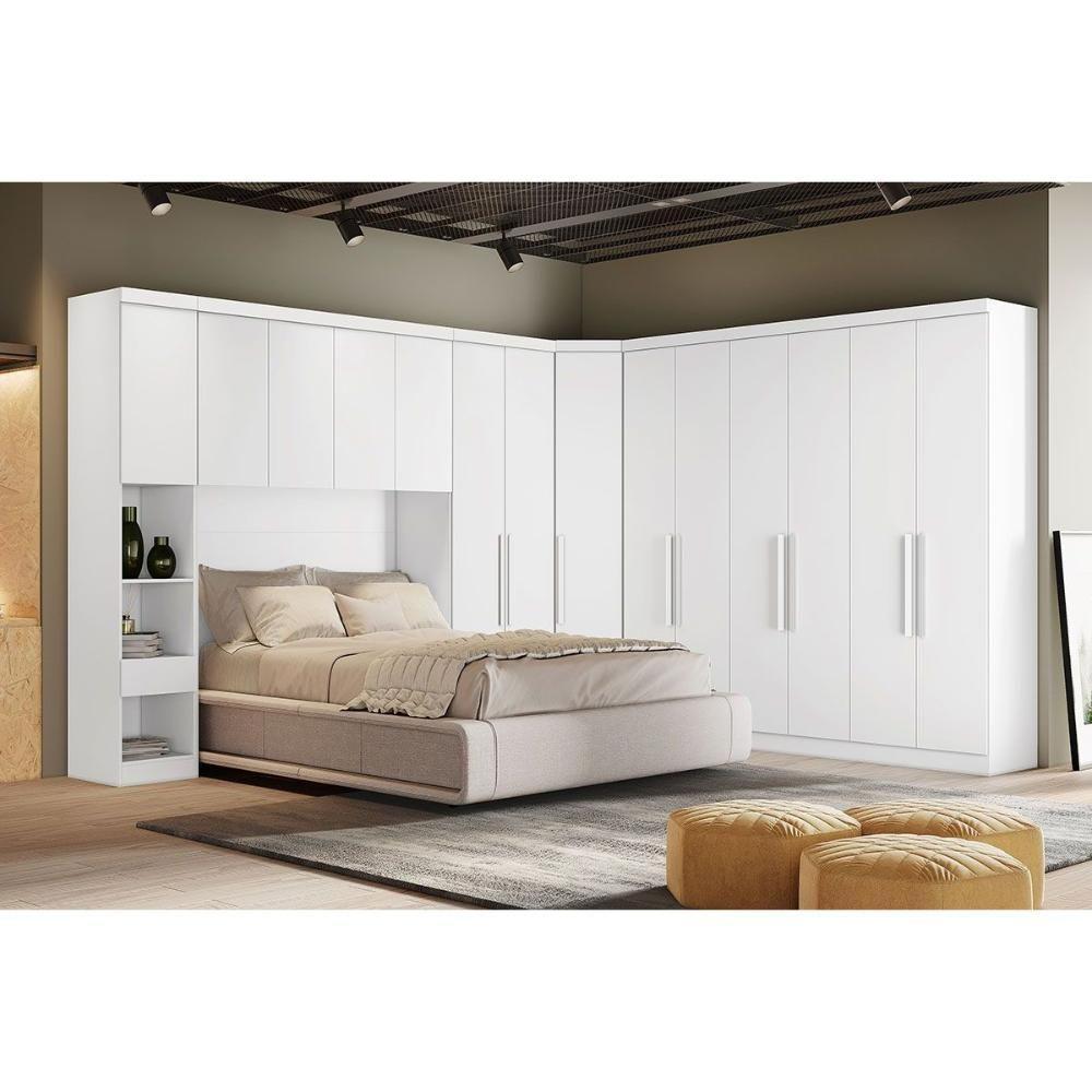 Quarto Modulado Rizon  5 Peças (1 Armário Ponte + 1 Closet + 2 Guarda Roupas + 1 Complemento) QC204 Branco - 1