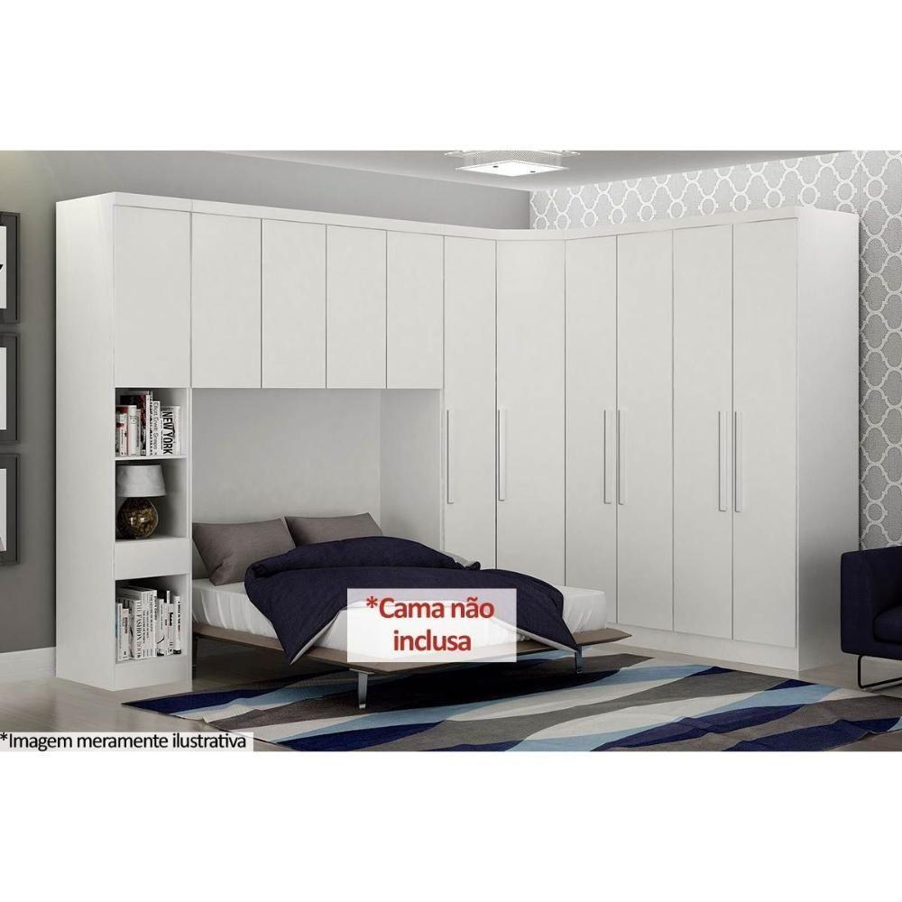 Quarto Casal Modulado Rizon 5 Peças (1 Armário Ponte + 1 Closet + 2 Guarda Roupas + 1 Complemento) QCM03 Branco - Novo Horizonte - 1