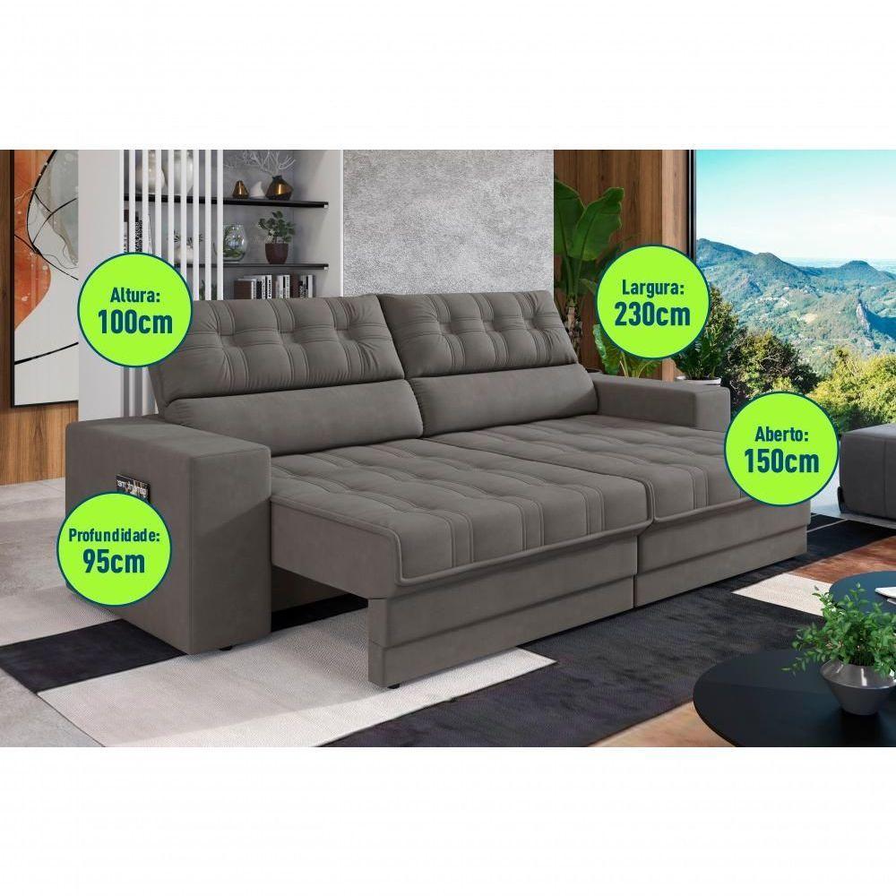 Sofá Omega Plus 2,30m Retrátil/reclinável Suede Cinza - Xflex - 3