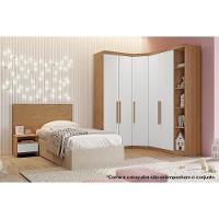 Quarto Modulado Solteiro Rizon 4 Peças (1 Closet + 2 Guarda Roupas + 1 Complemento) QC209 Freijo Cumaru c/ Fendi - Novo Horizonte - 1