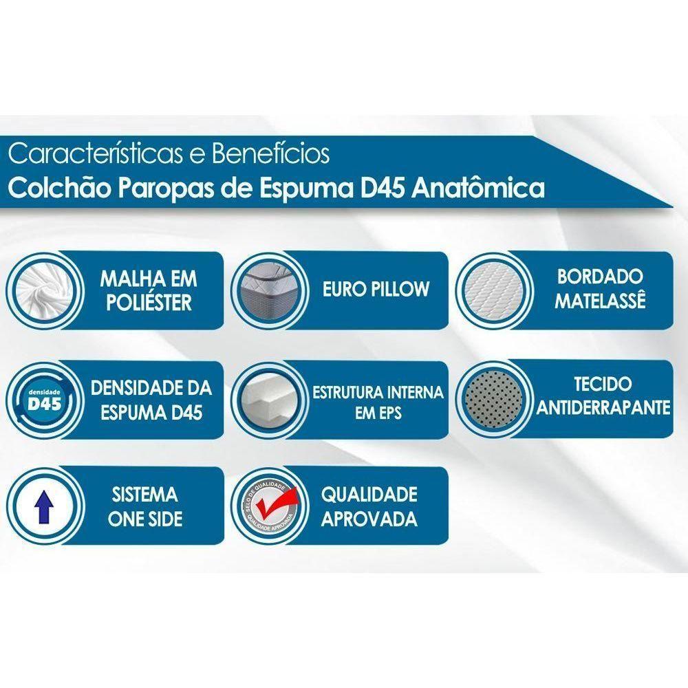 Colchão Viúva Espuma D45  / EP Anatômico Conforto Mega Firme Euro Pillow (128x188x25) - Paropas - 3