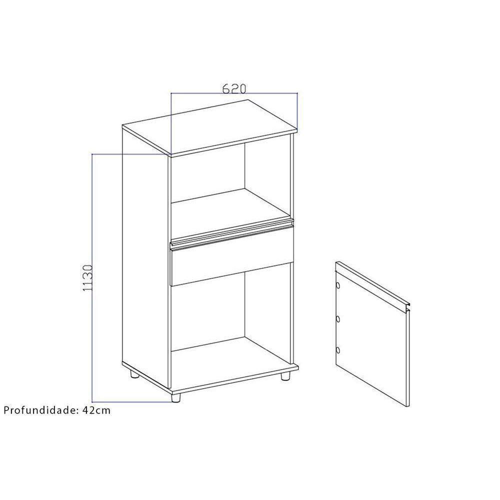 Multiuso de Cozinha Balcão  ASM142 c/ 1 Porta e 1 Gaveta Branco - Movelbento - 3