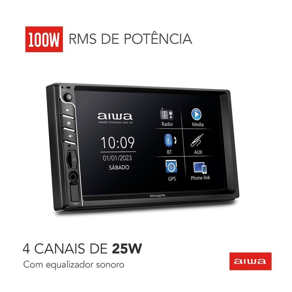 Car áudio Central Multimídia, Aiwa, Tela 7" Hd, Bluetooth, Espelhamento 2din Aws-ca-dd-01 Bivolt . - 3