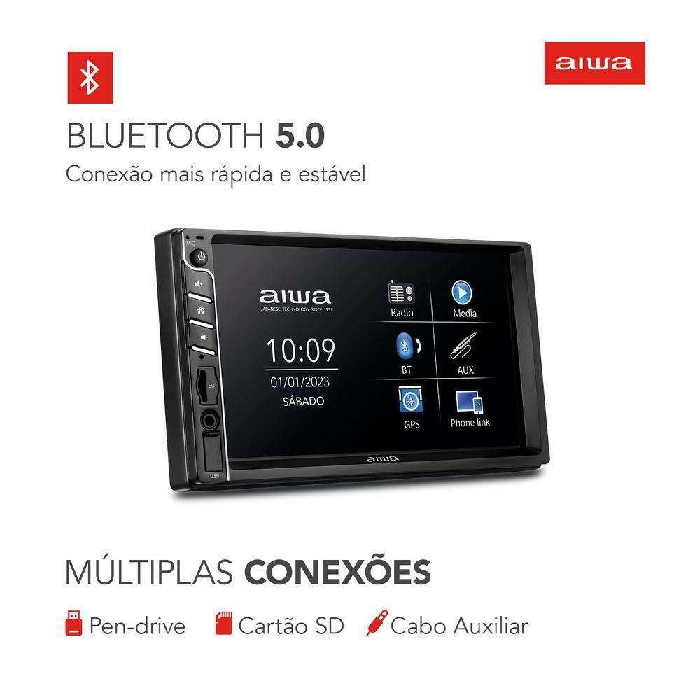 Car áudio Central Multimídia, Aiwa, Tela 7" Hd, Bluetooth, Espelhamento 2din Aws-ca-dd-01 Bivolt . - 10