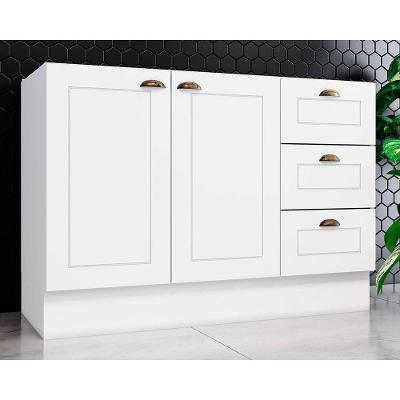 Gabinete p/Pia Cozinha Balcão Americana 2 Portas e 3 Gavetas   120cm S/tampo Branco - Henn