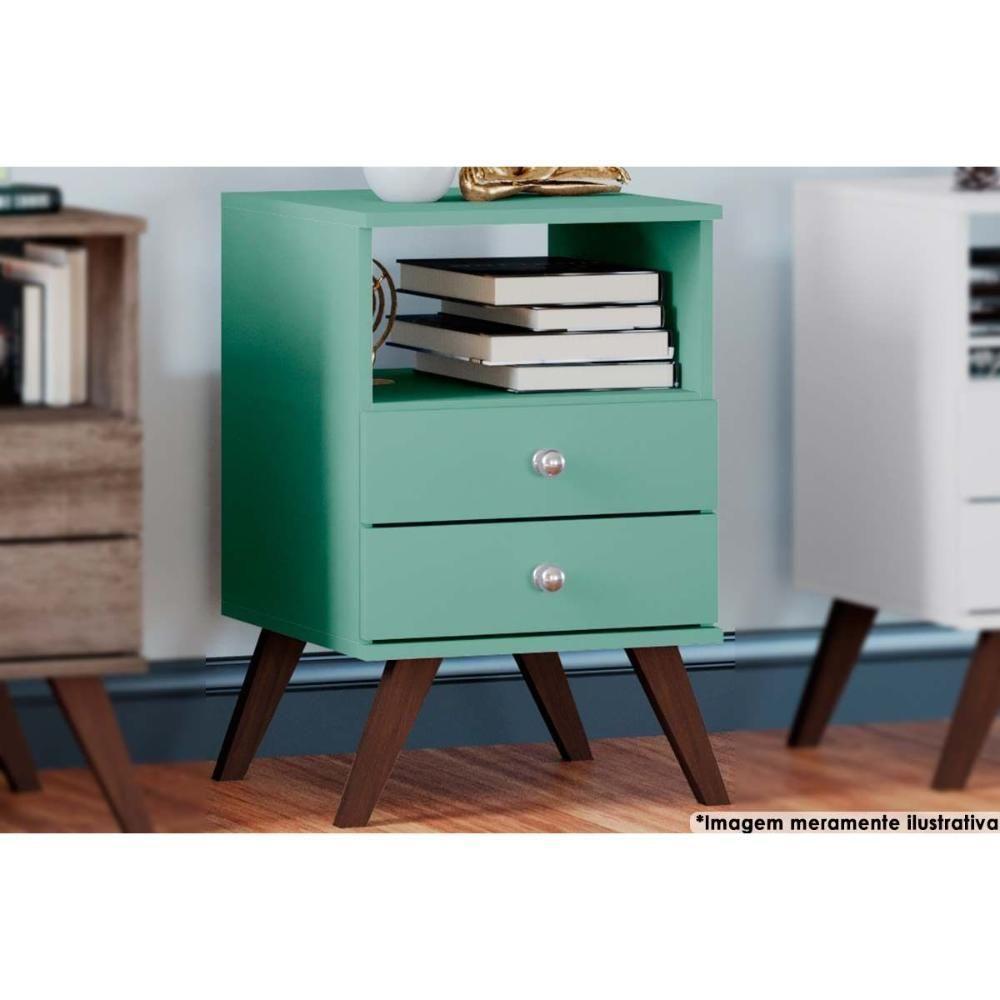 Mesa Lateral p/ Sala RT3103 c/ 2 Gavetas Oliva - Movelbento - 1