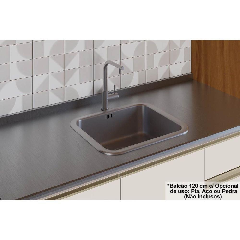 Gabinete de Cozinha Modulado Balcão Tempranillo 2 Portas e 3 Gavetas c/Tampo 120cm Amendoa/Off White - Ronipa - 5